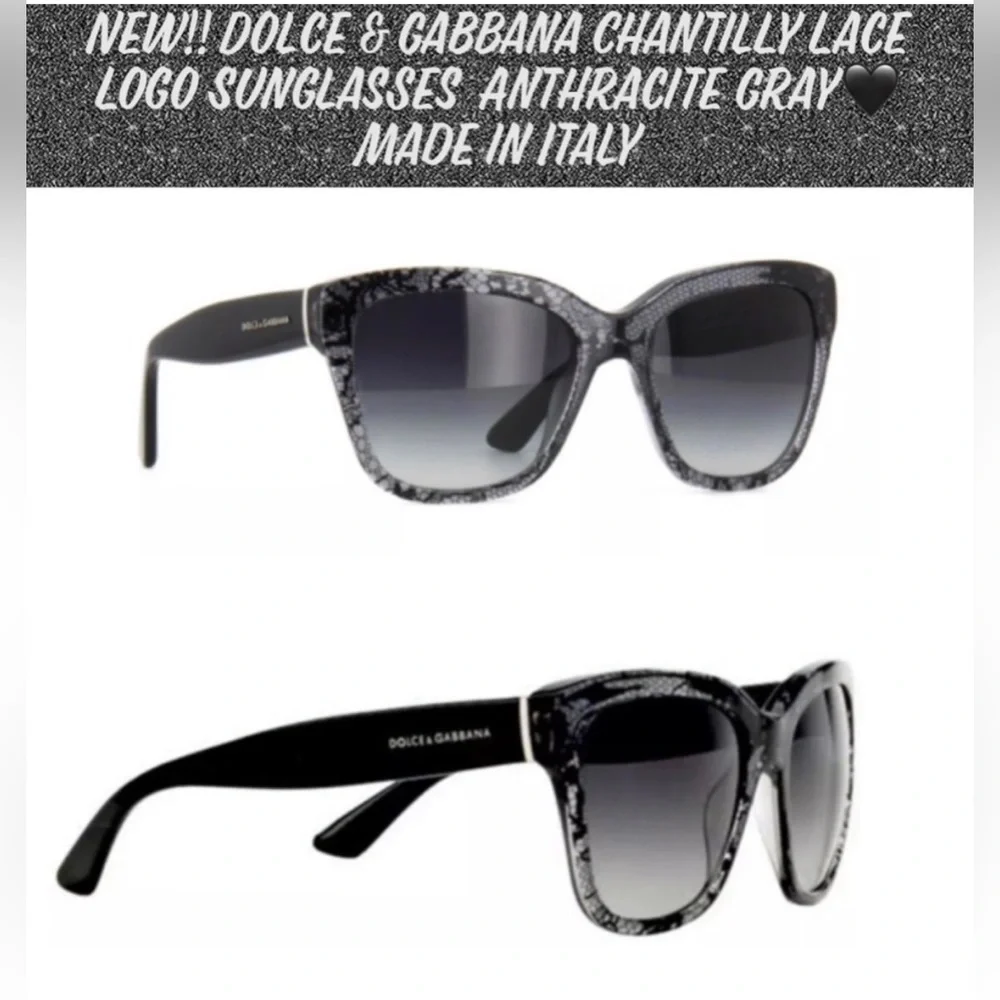 🎉HP🎉New Dolce & Gabbana Chantilly Lace Logo Sunglasses  Anthracite Gray🖤